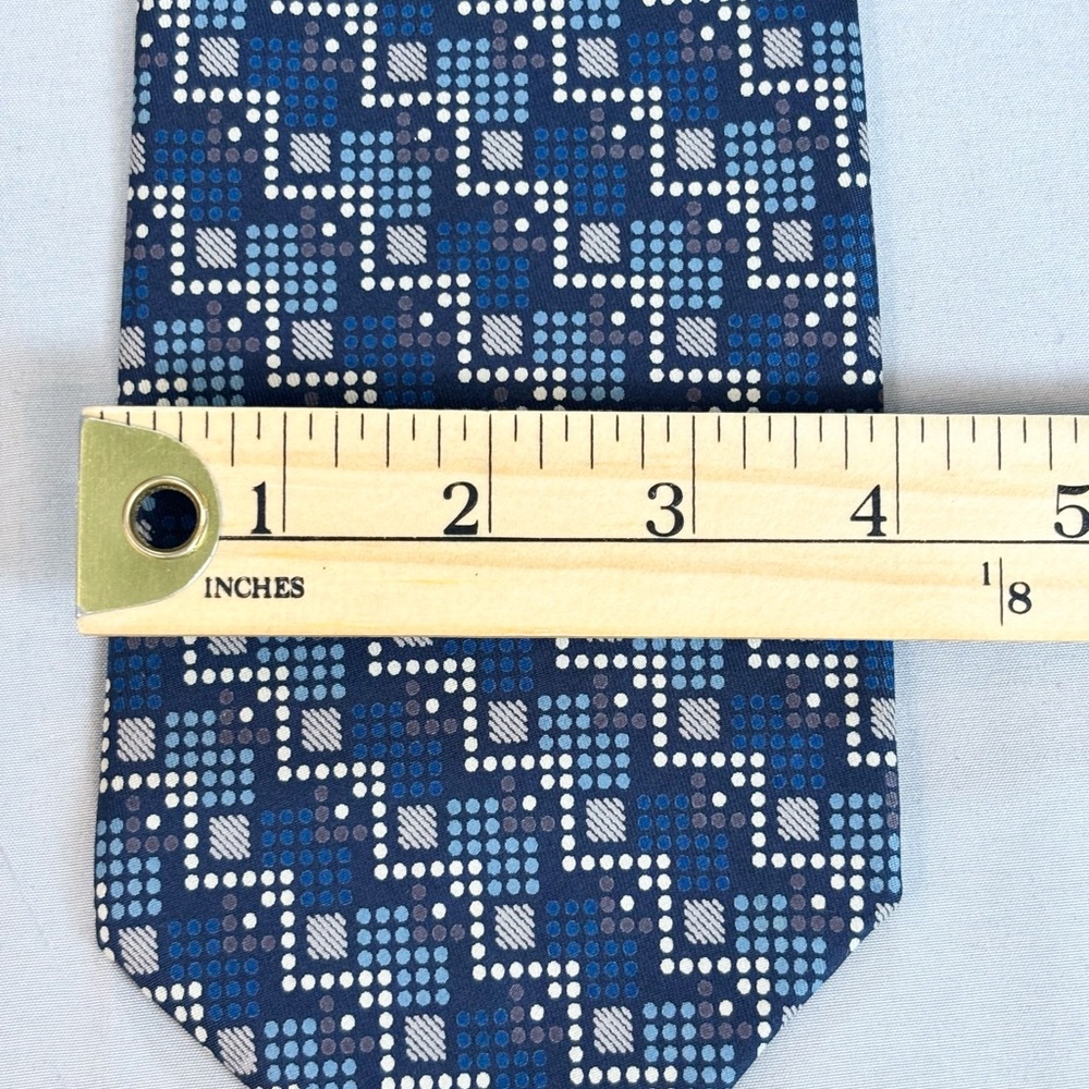 Vintage Yves Saint Laurent Silk Necktie Blue Geometric Print 1980s - Picture 4 of 8